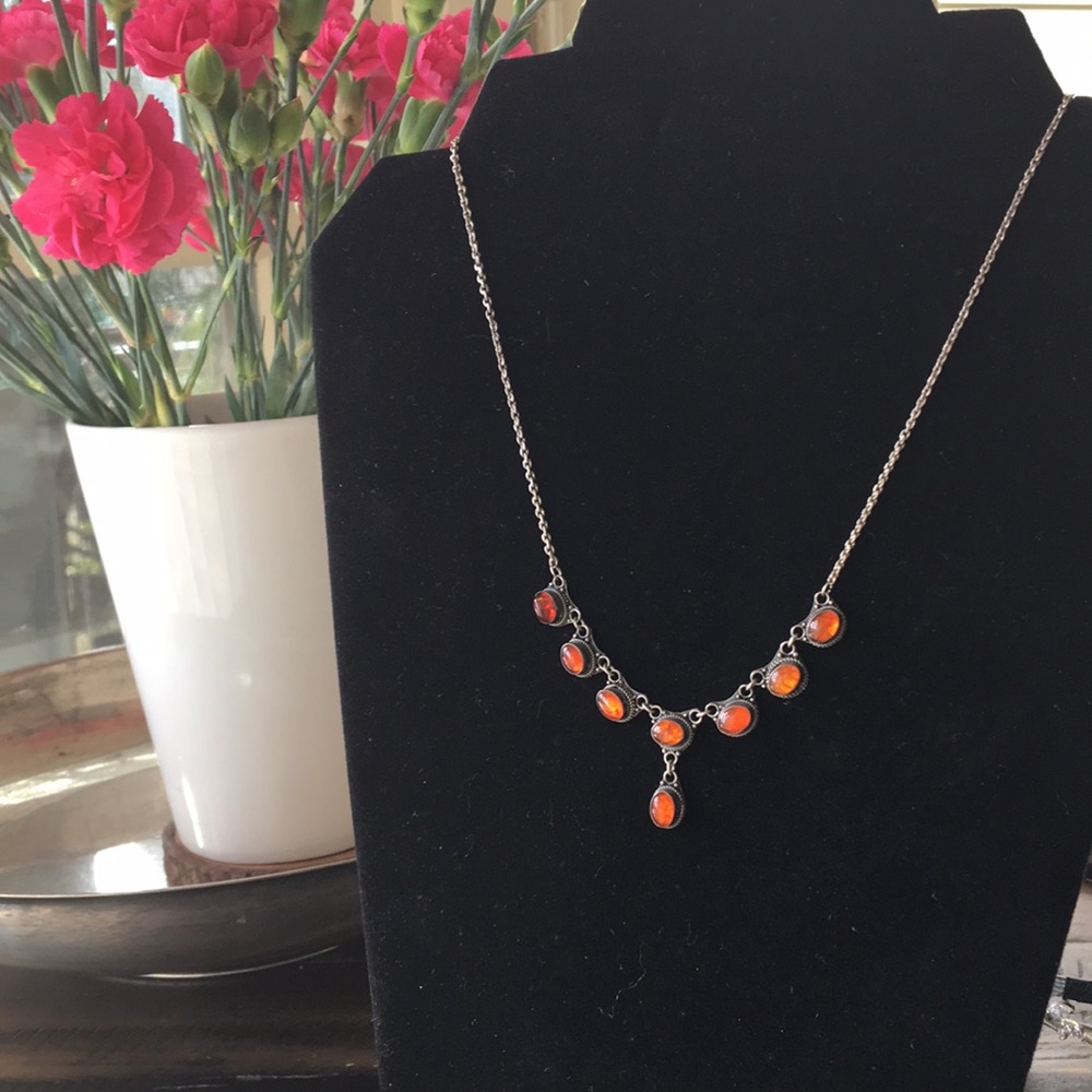 Cognac Amber and Silver necklace.  Authentic.